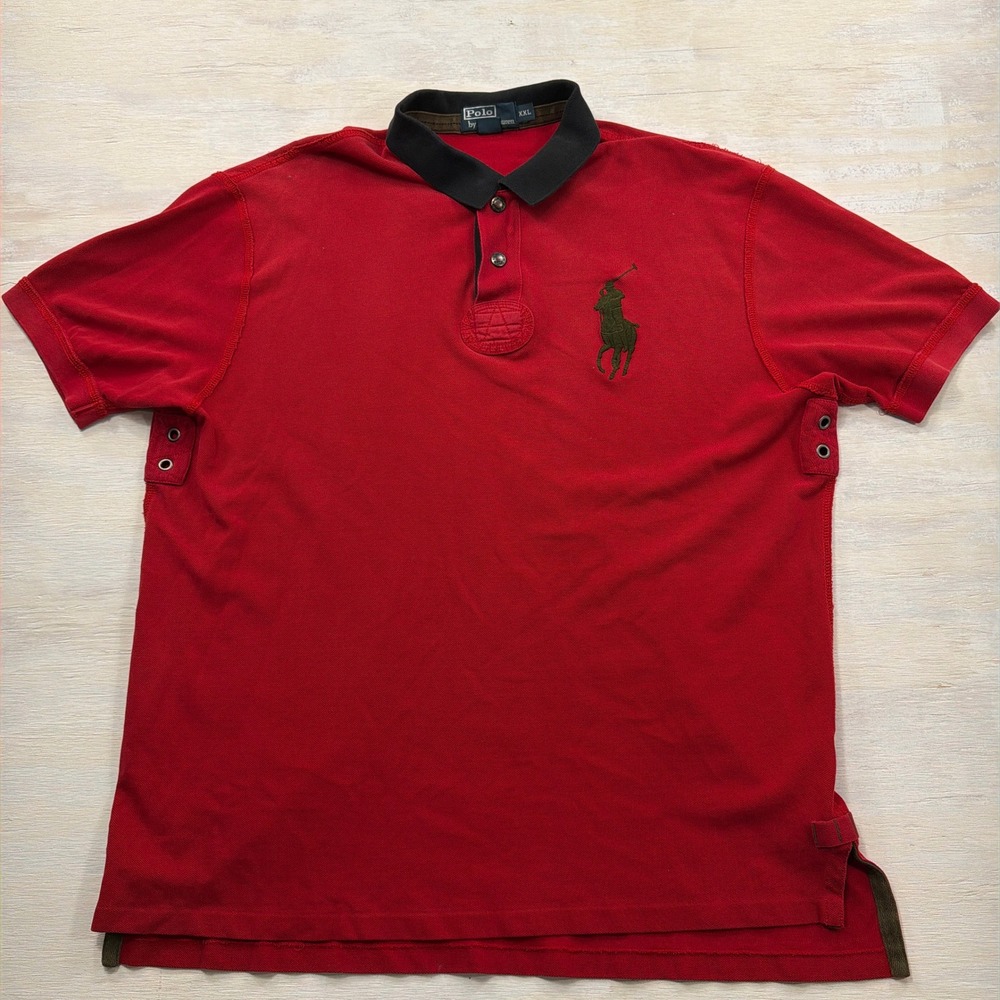 Polo Ralph Lauren Shirt XXL Big Pony Snap Polo Red Navy Short Sleeve Mens